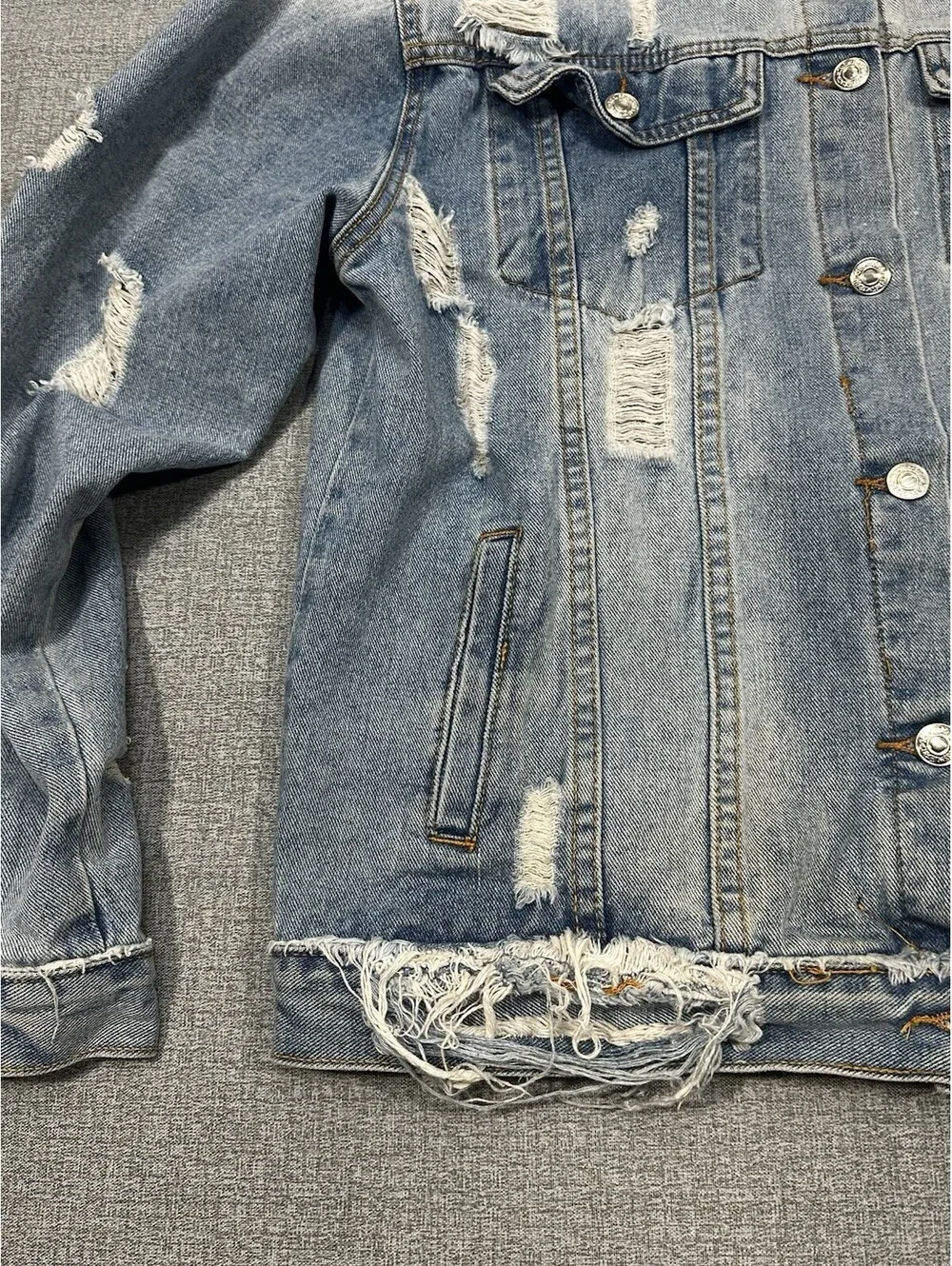 Distressed Denim Size S Fits M Jacket Wash Ripped Jean Jacket